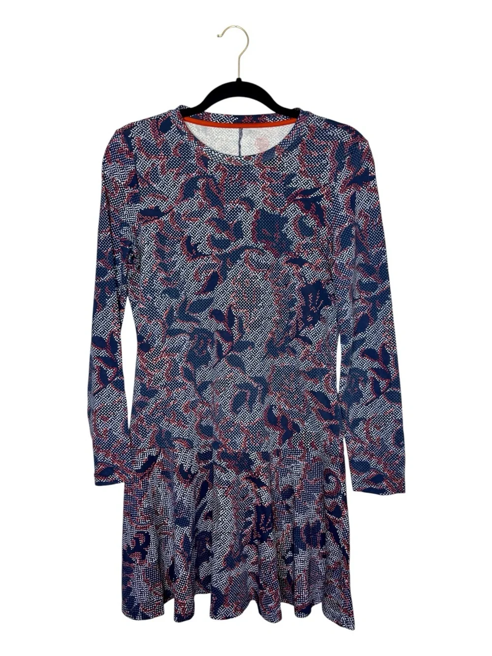 Tory Burch long sleeve 100% cotton floral dress blue and orange size small